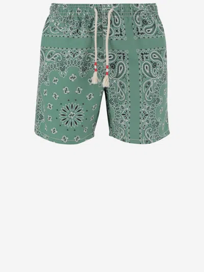 Mc2 Saint Barth Paisley Pattern Swim Shorts With Side And Rear Pockets In Green