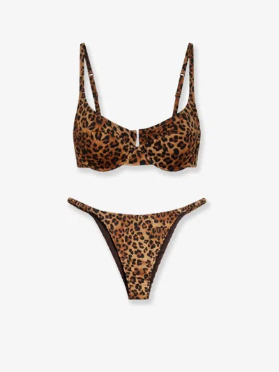 Mc2 Saint Barth Nylon Bikini With Animal Print In Brown