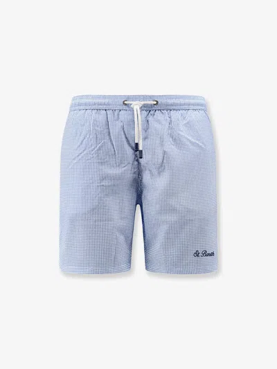 Mc2 Saint Barth Nylon Blend Swim Boxer Shorts In With Micro Pattern In Blue