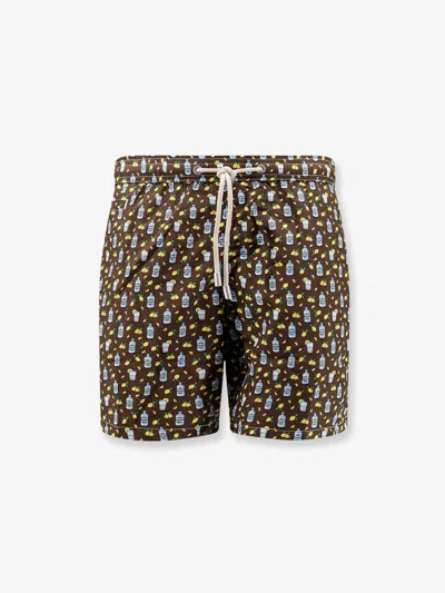 Mc2 Saint Barth Nylon Swim Shorts With All-over Micro Pattern In Brown