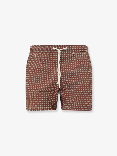 Mc2 Saint Barth Nylon Swim Shorts With All-over Micro Pattern In Brown