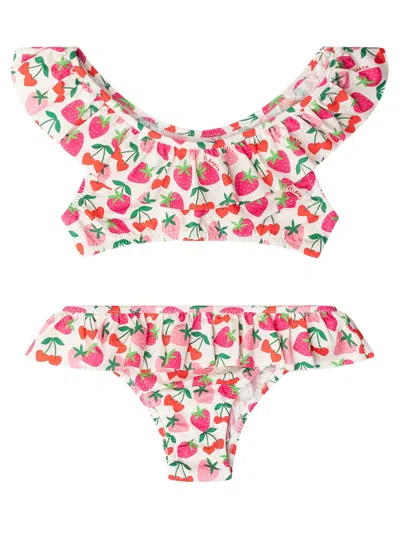 Mc2 Saint Barth Off-shoulder Bikini Top With Ruffle Detail In Cherry Berry 10