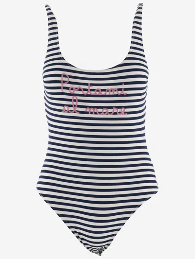 Mc2 Saint Barth One-piece Swimsuit With Striped Pattern In Red