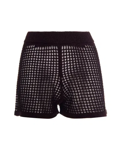 Mc2 Saint Barth Openwork Crochet Mesh Shorts In Brown