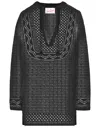 Mc2 Saint Barth Openwork Mesh Tunic With V-neck In Black