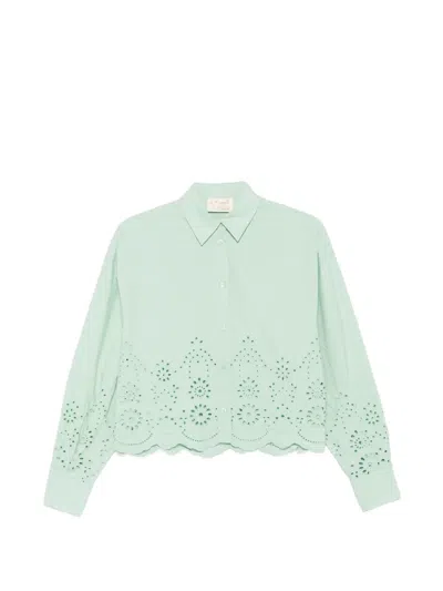 Mc2 Saint Barth Oriane Broderie-anglaise Scalloped-hem Shirt In Green