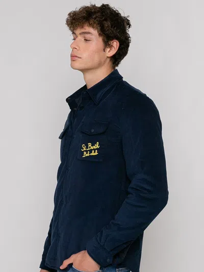 Mc2 Saint Barth Overshirt With Pocket And St. Barth Bob Club Embroidery In Blue