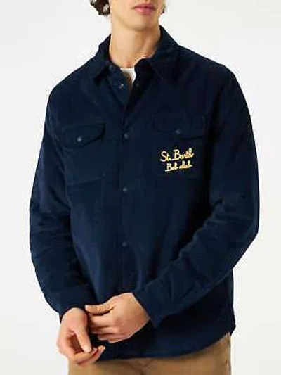 Pre-owned Mc2 Saint Barth Overshirt With Pocket And St. Barth Bob Club Embroidery In Blue