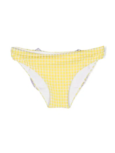 Mc2 Saint Barth Kids' Oversized-bow Gingham Swim Bottoms In Yellow