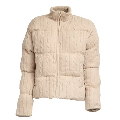 Mc2 Saint Barth Padded Bomber Jacket With Cable Knit Texture And Ribbed Collar In Multi
