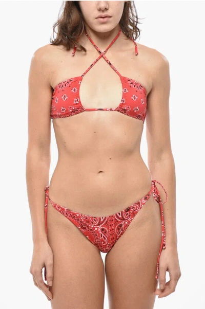 Mc2 Saint Barth Paisley Motif Dan Bikini Swimsuit With Braided Laces In Red