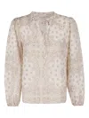 Mc2 Saint Barth Ecru Voile Cotton-silk Blouse With Korean Collar
