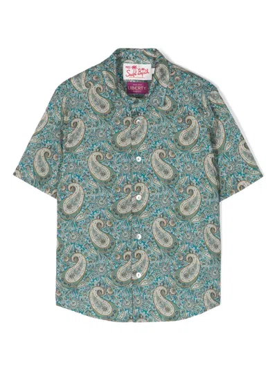 Mc2 Saint Barth Kids' Paisley-print Cotton Shirt In Green