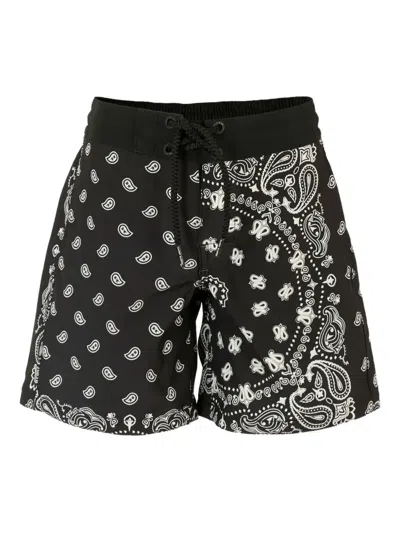 Mc2 Saint Barth Kids' Paisley-print Drawstring Swim Shorts In Black