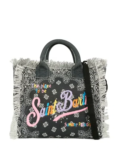Mc2 Saint Barth Paisley-print Fringed Tote Bag In Black