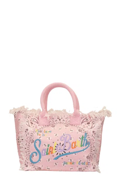Mc2 Saint Barth Paisley Print Tote Bag With Fringed Edges In Pink