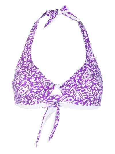 Mc2 Saint Barth Paisley-print Twist Bikini Top In Violett