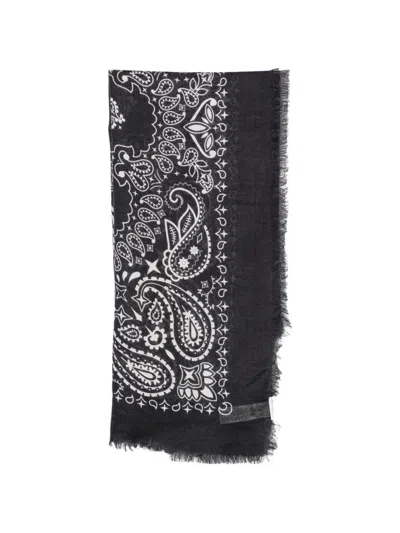 Mc2 Saint Barth Paisley-print Frayed Scarf In Black