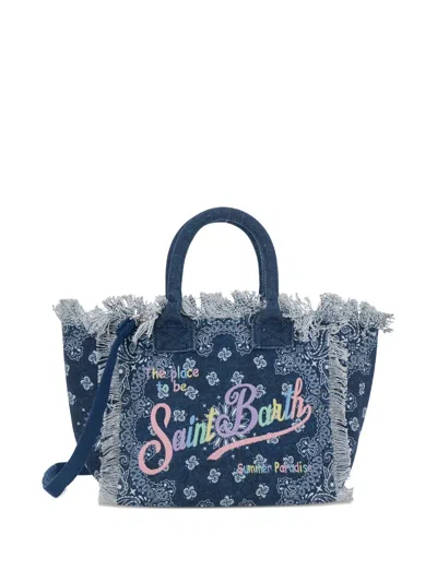 Mc2 Saint Barth Paisley-print Frayed Tote Bag In Blue