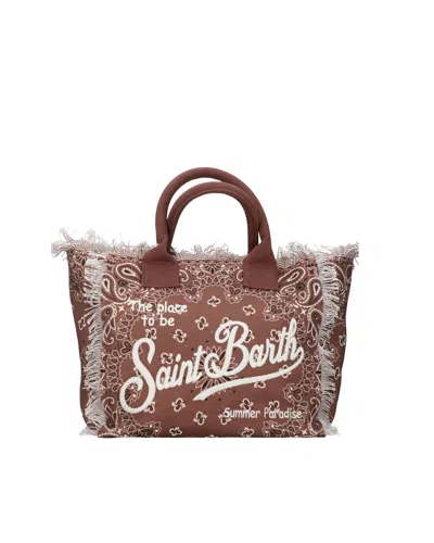 Mc2 Saint Barth Paisley-print Tote Bag With Fringed Edges In Brown