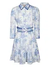 Mc2 Saint Barth Palm-print Belted Dress In Blue