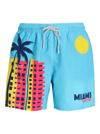 Mc2 Saint Barth Palm-print Swim Shorts In Blue