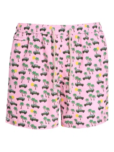 Mc2 Saint Barth Palm Tree-car-print Swim Shorts In Pink