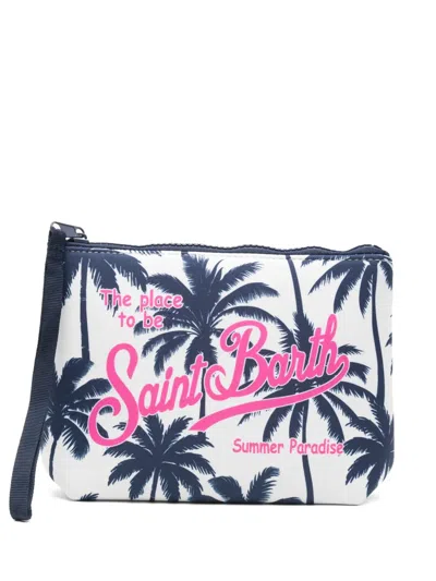 Mc2 Saint Barth Palm-tree Print Clutch Bag In White