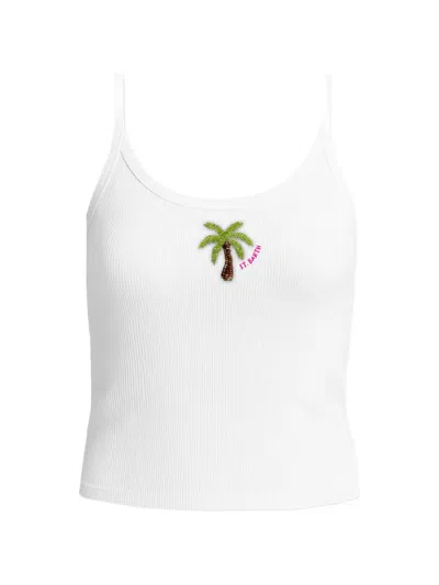 Mc2 Saint Barth Palm-tree-patch Ribbed Top In White