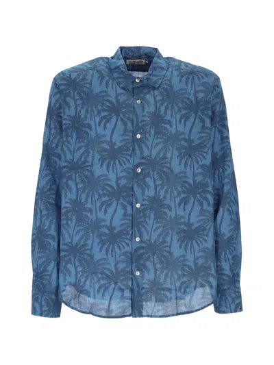 Mc2 Saint Barth Palm-tree-print Long-sleeve Shirt In Blue