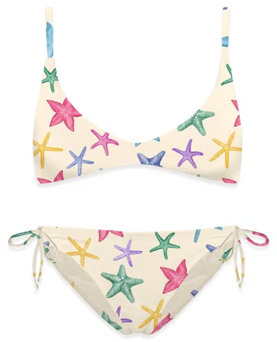 Mc2 Saint Barth Paloma Jr Deep Scoop Bikini With Starfish Print In Multi