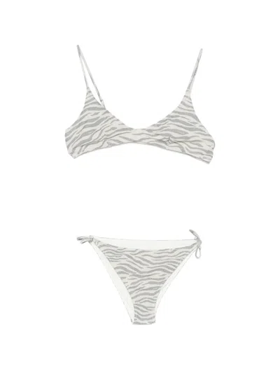 Mc2 Saint Barth Kids' Paloma Jr Zebra-print Bikini In Gray