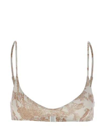 Mc2 Saint Barth Paloma Jungle Oceania-print Bikini Top In Neutral