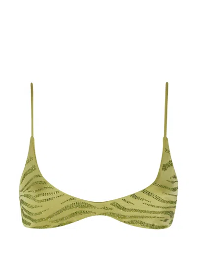 Mc2 Saint Barth Paloma Rhinestone-embellished Bikini Top In Green