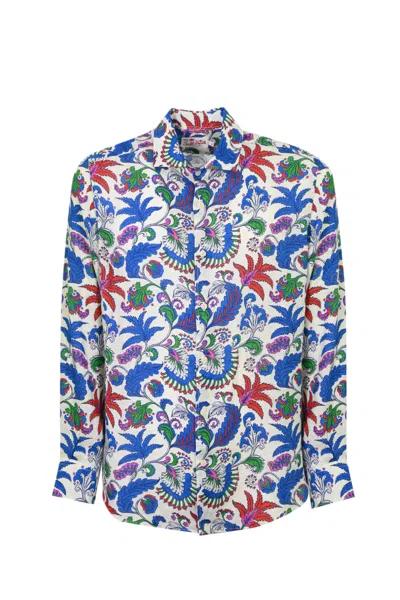 Mc2 Saint Barth Pamplona Linen Shirt With Floral Print In Multicolor