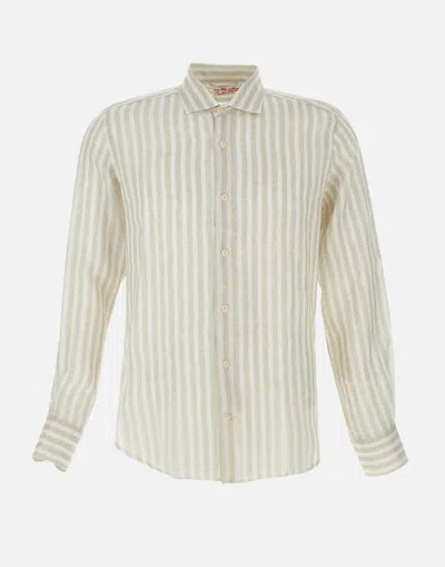 Mc2 Saint Barth Pamplona Linen Striped Shirt In Neutral