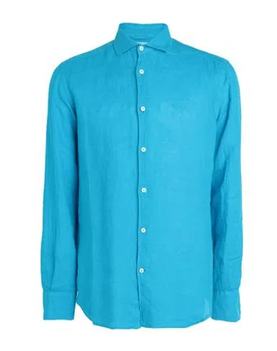 Mc2 Saint Barth Man Turquoise Linen Pamplona Shirt In Blue