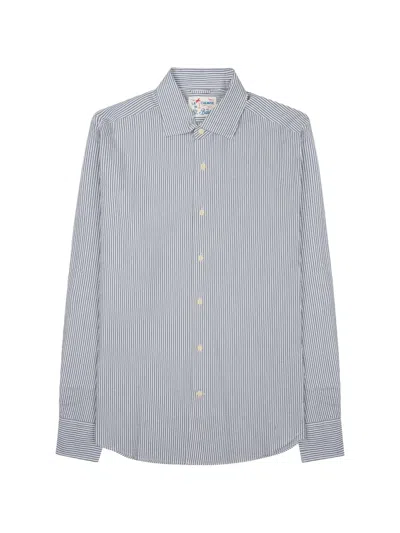 Mc2 Saint Barth Blue Striped Long-sleeve Button-down Linen Shirt