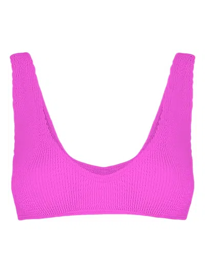 Mc2 Saint Barth Pamy Textured Scoop-neck Bikini Top In Pink