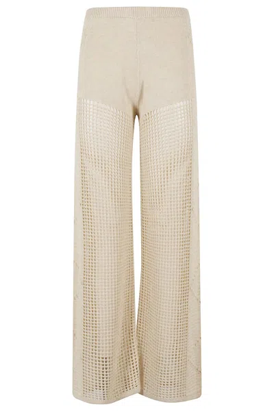 Mc2 Saint Barth Mid-rise Crochet Flare Pants With Elasticized Waistband In Neutral