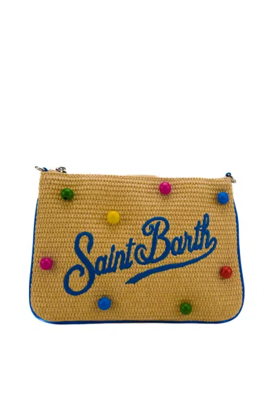 Mc2 Saint Barth Parisienne Bag In Raffia With Wooden Beads In Naturale/multicolor