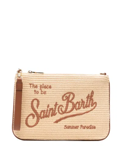Mc2 Saint Barth Parisienne Embroidered Woven Clutch Bag In Brown