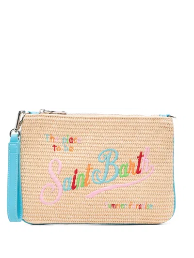Mc2 Saint Barth Parisienne Embroidered Woven Clutch Bag In Neutral