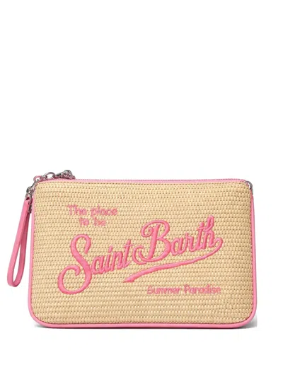 Mc2 Saint Barth Parisienne Embroidered-logo Clutch Bag In Red