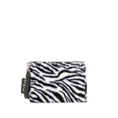 Mc2 Saint Barth Zebra Print Furry Cross-body Bag In Black