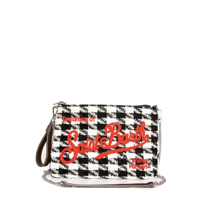 Mc2 Saint Barth Houndstooth Wooly Cross-body Bag In Fur Pied De Poule 0077 Emb