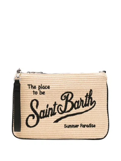Mc2 Saint Barth Parisienne Logo-embroidered Woven Clutch Bag In Brown