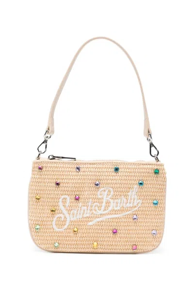 Mc2 Saint Barth Parisienne Mini Straw Pouch With Rhinestone Multi In Red