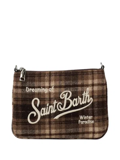 Mc2 Saint Barth Parisienne Mini Tartan Wool Clutch Bag In Brown