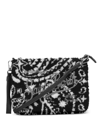 Mc2 Saint Barth Parisienne Paisley-print Logo-embroidered Clutch Bag In Black